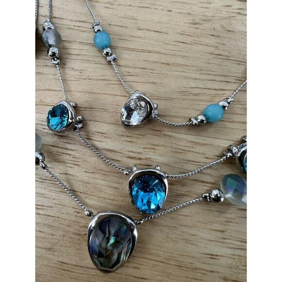 Ballet Teal Pearl Stone Three-Strand Fashion Statement Necklace Jewelry NEW - Picture 4 of 11